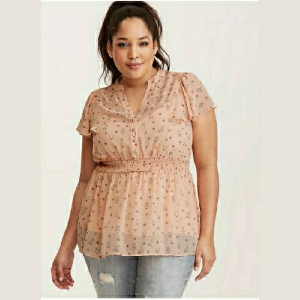 TORRID Owl Print Chiffon Blouse